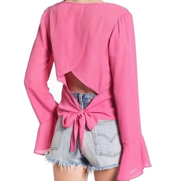 Mimi Chica Bell-Sleeve Cut-Out Tie Back Blouse - Picture 2 of 8